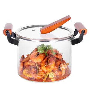 Pot en verre transparent à haute teneur en borosilicate avec manche en bois casserole domestique peut chauffer le digesteur sur une flamme nue