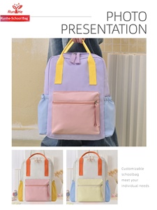 Primary School Students' Customized Printed Logo Unisex Color Block <b>Large</b>-Capacity Lightweight Microfiber Synthetic <b>Backpack</b> - Product Image 2