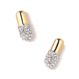 Gemnel 925 sterling silver 18k gold love chill pill pave cubic zirconia stud earrings women