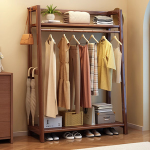 Vintage Solid Wood Coat Rack With <b>Drawer</b> Bedroom Standing Clothing Organizer Rubber Wood 80x40x170cm Double Tier - Product Image 4