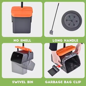 Pooper Scooper cestino girevole & rastrello, grande capacità, manico lungo regolabile, nessun odore, paletta per la rimozione dei rifiuti di animali domestici, coperchio - Product Image 2