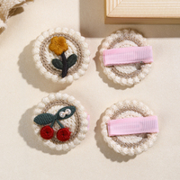 Cn 4Pcs Mini Gebreide Fruitbloem Haarclip Ronde Vorm Handgemaakte Gehaakte Haaraccessoires Voor Baby Meisjes