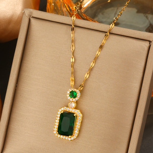 Collar de Lujo con Colgante de Acero Inoxidable Chapado en Oro con Piedras Preciosas, 40+5cm, con Patrones de Flores/Lazos/Conchas para Mujer - Product Image 6