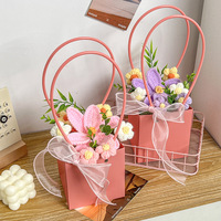 Buket Bunga Tulip Buatan Tangan untuk Hadiah Wisuda Hari Ibu, dalam Wadah Kain Poliester