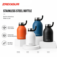Bouteille d'eau isotherme grande capacité 1500 ml avec poignée de transport, goulot large, en acier inoxydable, bouteille de sport, logo personnalisé, vente en gros