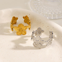 Bague Chic en Acier Inoxydable Ouverte, Anneaux Fleur Multi-Pétales pour Femme, Bijoux Plaqué Or 18 carats de Haute Qualité TGJZ6074
