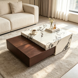 Modern Marble Coffee <b>Table</b> with Metal Base Multi-Purpose <b>Nesting</b> Design Custom Size Available-Living Room Furniture - Product Image 3