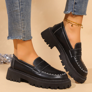 Thick Sole Platform for Women Autumn Retro Flats Thick Heel Small Leather Shoes - Product Image 1