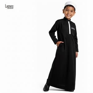 ثوب رجالي ولادي مغربي أسود من مزيج القطن مع جيوب، زي إسلامي متواضع على الطراز الدبي والتركي، ثوب مسلم للأولاد بالجملة - Product Image 2