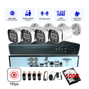 Kit de CCTV analógico de 5MP y 4 canales con disco duro de 500GB, XVR, IP67 a prueba de agua, micrófono incorporado, seguimiento de movimiento humano, visión nocturna a todo color. - Product Image 1