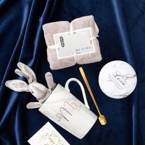 Ensemble cadeau de tasse en acier inoxydable et en céramique personnalisé, serviette en peluche lapin, cuillère, boîte cadeau élégante pour femmes, demoiselles d'honneur, cadeau d'anniversaire - Product Image 4