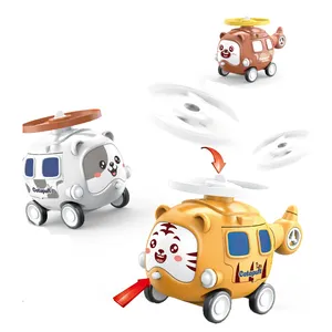 QS New Design Kid Cute Pull Back Car Flying Disc Launcher Toy 2 Style Packing Lovely Animal Multi Function Catapult Vehicle Toys