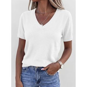 Womens Short Sleeve V Neck Sweater Lightweight Casual <b>Top</b> Summer Breathable Knitwear For Women - Product Image 6