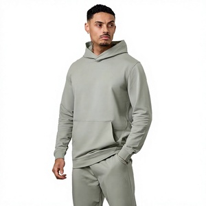 Conjunto de Sudadera con Capucha Azul Claro para Hombre, Chándal Informal de Longitud Completa con Bolsillos Laterales, Corte Regular, 100% Algodón, Ropa de Otoño - Product Image 1