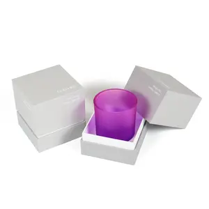 批发定制设计直边蜡烛罐带盖和盒子硬质纸板包装礼品盒蜡烛玻璃带盒