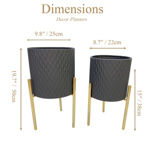 Jardinières modernes en fer noir avec supports en métal doré, pots d'intérieur <span class=keywords><strong>de</strong></span> 9/10 pouces <span class=keywords><strong>pour</strong></span> <span class=keywords><strong>salon</strong></span>, motif vague verticale minimaliste - Product Image 2