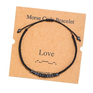 Hot Sale Hand Woven Couble <strong>Bracelet</strong> Insirational Morse Code Cardboard Wood <strong>Bead</strong> Adjustable Rope Friendship <strong>Bracelet</strong> - Product Image 5