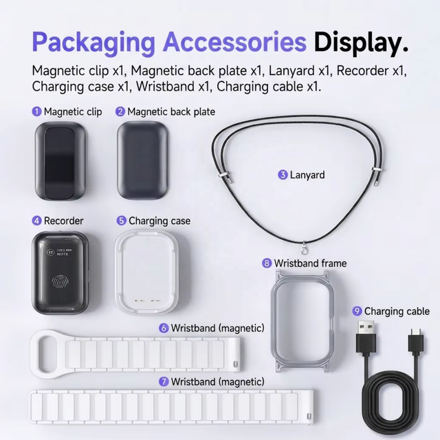 Necklace Wristband Clip Pin AI Note Taker Digital Voice Recorders Wearable Mini Recording Pen ChatGPT-5 32GB 152 Languages OEM