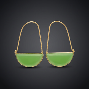 New Arrival Sea Green Zircon Gemstone 14k <b>Gold</b> Plated Trendy Brass Half Moon Shape Drop Earrings - Product Image 3