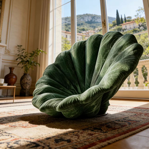 Sillón Moderno <span class=keywords><strong>con</strong></span> Detalles de Concha de Vieira en Terciopelo, Sofá Individual de Lujo en Verde Tufted para Decoración de Sala de Estar - Product Image 5