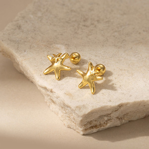 Pendientes de Moda con Baño de Oro de 18K, Diseño de Flor, Estrella de Mar y Geométricos, Joyería para Mujer para Fiestas - Product Image 3