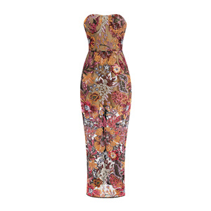 Robe longue bustier en maille brodée florale à sequins pour femme - Robe moulante transparente superposée tendance - Product Image 6