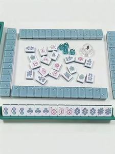 160 pieces of 4-layer acrylic American mahjong tiles with blue sand beach design, suitable for camping <b>entertainment</b> games - Product Image 3
