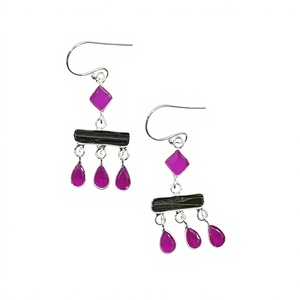 Pendientes de Plata 925 Estilo Étnico con Múltiples Piedras Preciosas, Turmalina Verde y Rubí, Joyería Boho al por Mayor - Product Image 3