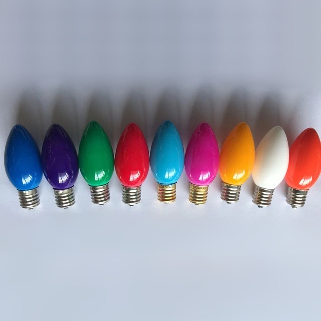 120V 220V E17 7W 10W 15W Colored Glass Chandelier Christmas Incandescent C9 Candle Light Bulb