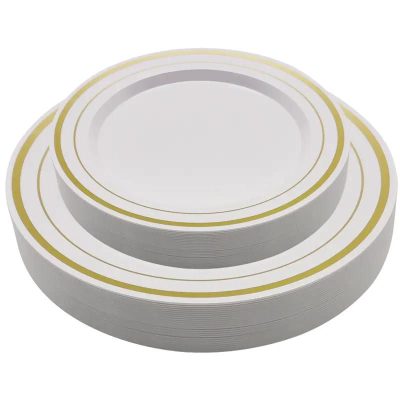 Piatto di plastica oro 10.25 pollici elegante piatto da portata all'ingrosso forniture per feste in plastica piatti per Catering
