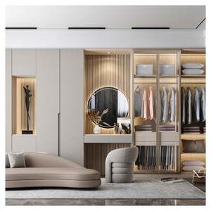 Armoire de rangement sur mesure avec logo, dressing, chambre à coucher, combinaison de placards, du sol au plafond, ouverte, grise - Product Image 1