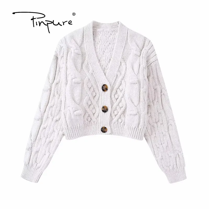 R31007S 2022 Winter Cardigan Women Sweater Long Sleeve V-neck White Knit Cardigan Vintage Single Breasted Chic Loose Sweaters