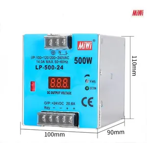 Miwi Lp-500-24 Digitale Display Metalen Behuizing Din Rail 110V 220V Ac Naar 24vdc Psu 500W Schakelende Voeding 24V