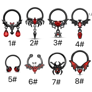 New 316L Stainless Steel Zircon <strong>Black</strong> Halloween Bat Demon Dangle Horseshoe Wedding <strong>Nose</strong> Septum Hoop Body Piercing <strong>Ring</strong> - Product Image 2
