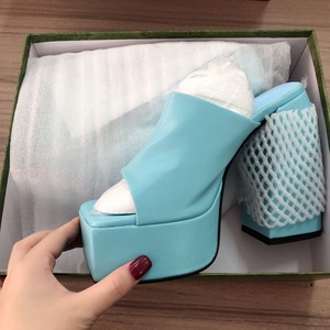 Height Increasing Designer Style Square Toe Sexy Pumps Slipper Chunky <b>Block</b> Platform Heels for Ladies - Product Image 4