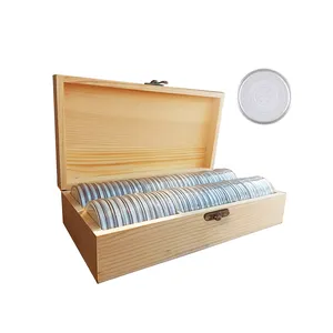 新款高品质豪华木竹包装木币展示盒金属硬币盒木牌硬币收纳盒