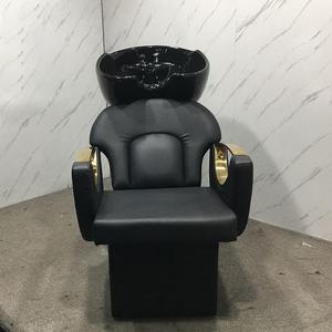 K Black Gold Fauteuil de lavage inclinable avec bac en céramique pour salon de coiffure et barbier - Product Image 2