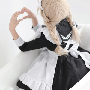 Japanese Sailor Maid Outfit Long Sleeve Black White Polyester Women Anime Role Play Costume - Product Image 3