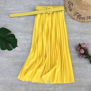 Female Faldas Korean Vintage Women's <strong>Skirt</strong> Belt Casual Fashion Midi Long <strong>Pleated</strong> <strong>Skirts</strong> Ladies <strong>Black</strong> High Waist Plain <strong>SKirt</strong> - Product Image 3