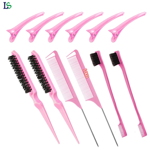 Juego de cepillos de pelo personalizados, cepillo de borde de pelo de doble cara, peine suave, peine de cola de rata con pinza de pico de pato - Product Image 1