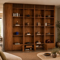 Armoire de présentation en bois de noyer sur mesure, bibliothèque intégrée du sol au plafond, unité de rangement murale pour salon