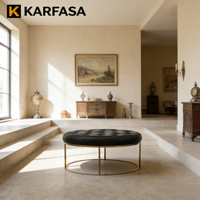 Table basse ronde en cuir avec cadre en métal, velours capitonné, design industriel personnalisé, style européen, meubles de salon