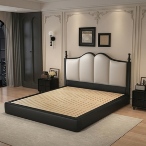 <span class=keywords><strong>Letto</strong></span> Moderno di Lusso in Pelle Imbottita con Contenitore Regolabile, Testiera Imbottita a Conchiglia, Nero/Bianco, per Camera da <span class=keywords><strong>Letto</strong></span> - Product Image 3