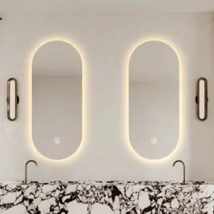 מלון אמבט led ללא מסגרת סגלגל קיר מראה תאורה אחורית אלקטרוני מתכוונן אור מראה