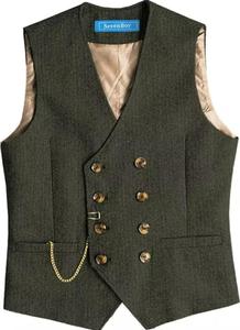 Veste de <span class=keywords><strong>costume</strong></span> pour <span class=keywords><strong>homme</strong></span> en gros, <span class=keywords><strong>gris</strong></span>, en laine à chevrons, tweed vintage, style steampunk, col en V, coupe ajustée, vestes de cérémonie formelles - Product Image 3