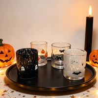 Gelas Kaca 3D Gaya Nordik Motif Percikan Hantu Kelelawar Labu untuk Lilin Votive, Hadiah Pesta Halloween