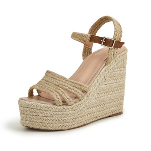 Sandales compensées pour femmes à bout ouvert, plateforme, dessus en paille, fermeture à boucle, respirantes, été, tailles 36-43 - Product Image 4