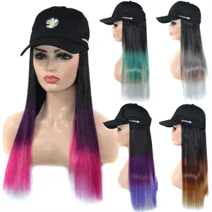 가발 여성용 긴 머리 가발 모자 한 한국어 버전 GD 리틀 데이지 야구 모자 가발 긴 곱슬 머리 여성용 풀 헤드 커버
