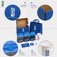 Kit d'emballage de café de luxe personnalisé avec boîte cadeau, sac à soufflet latéral personnalisable, gobelet en papier, ensemble de filtres à café, kit de sacs à café