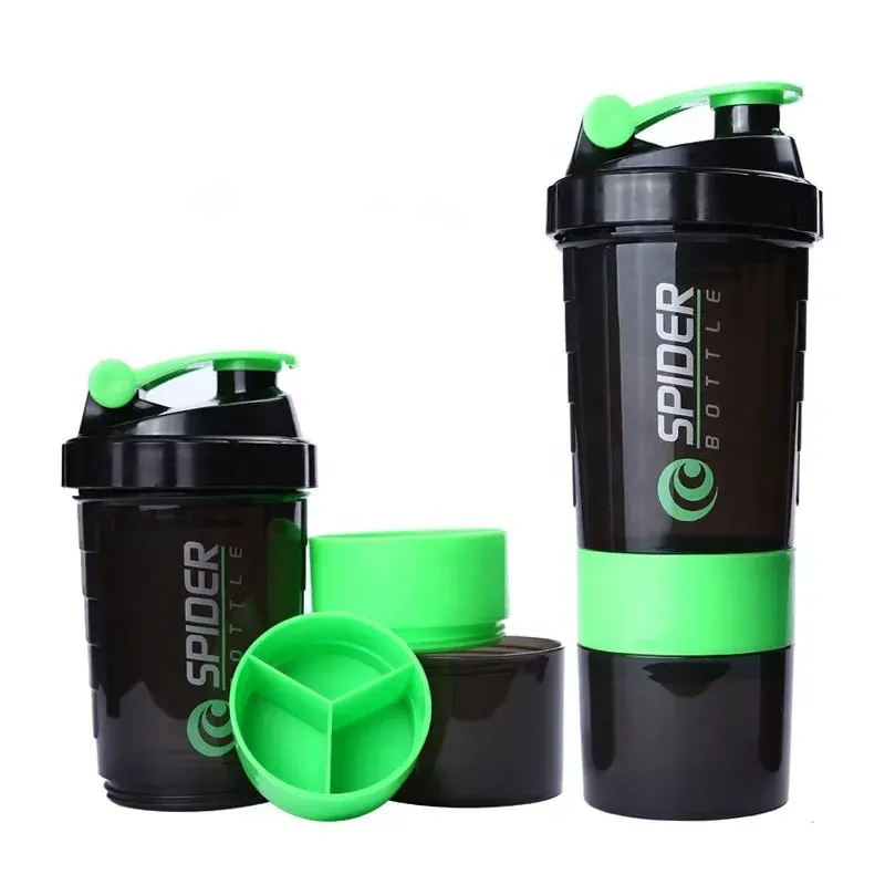 Protein Shaker Flasche mit dreiteiligen Twist Off Storage Gym Sport Shaker Tassen für Protein Shakes